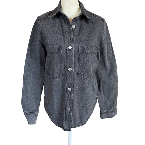 H&M faded black long sleeve collared button down jean jacket women's size XS - Picture 1 of 9